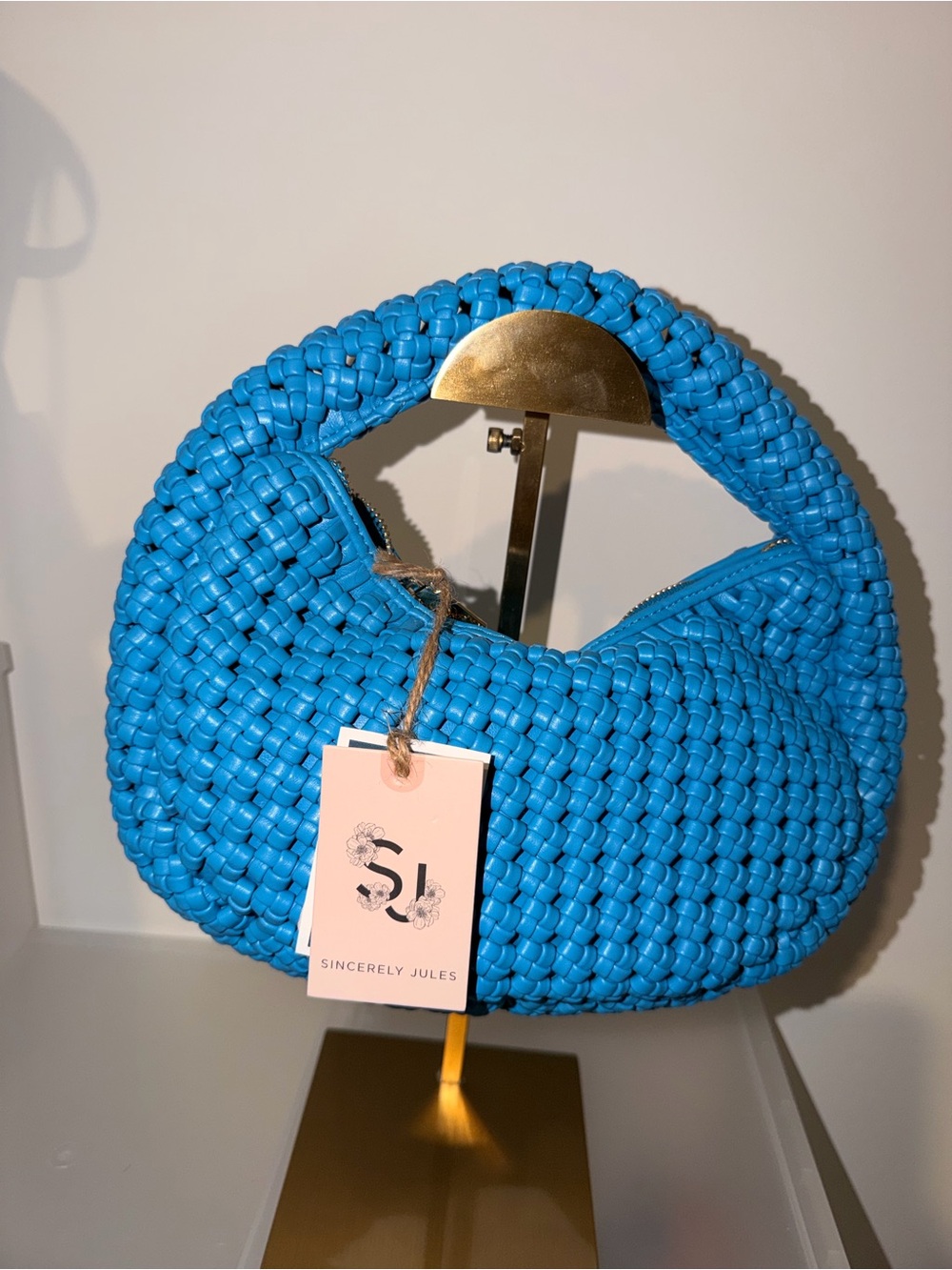 Sincerly Jules Turquoise Woven Mini Hobo Bag